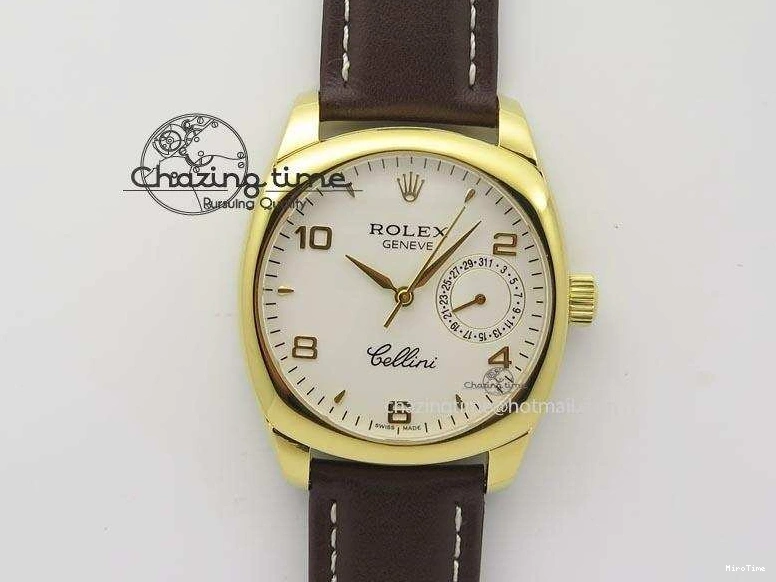 MiroTime 0328 Cellini Date YG White Numeral Dial On Brown Leather Strap A Affordable 3883